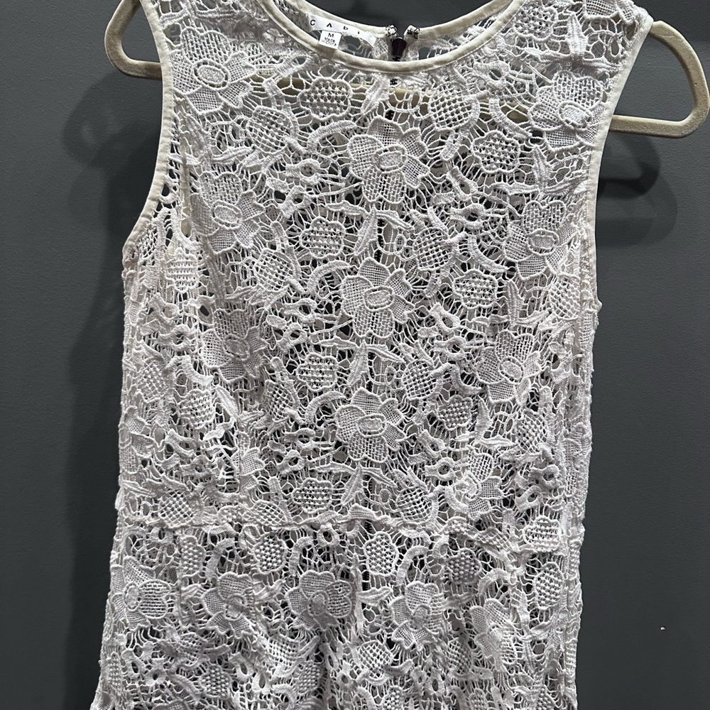 CAbi White Lace Sleeveless Top